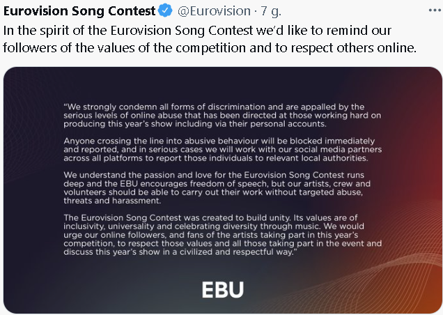 Eurowizja 2022, Oświadczenie EBU
